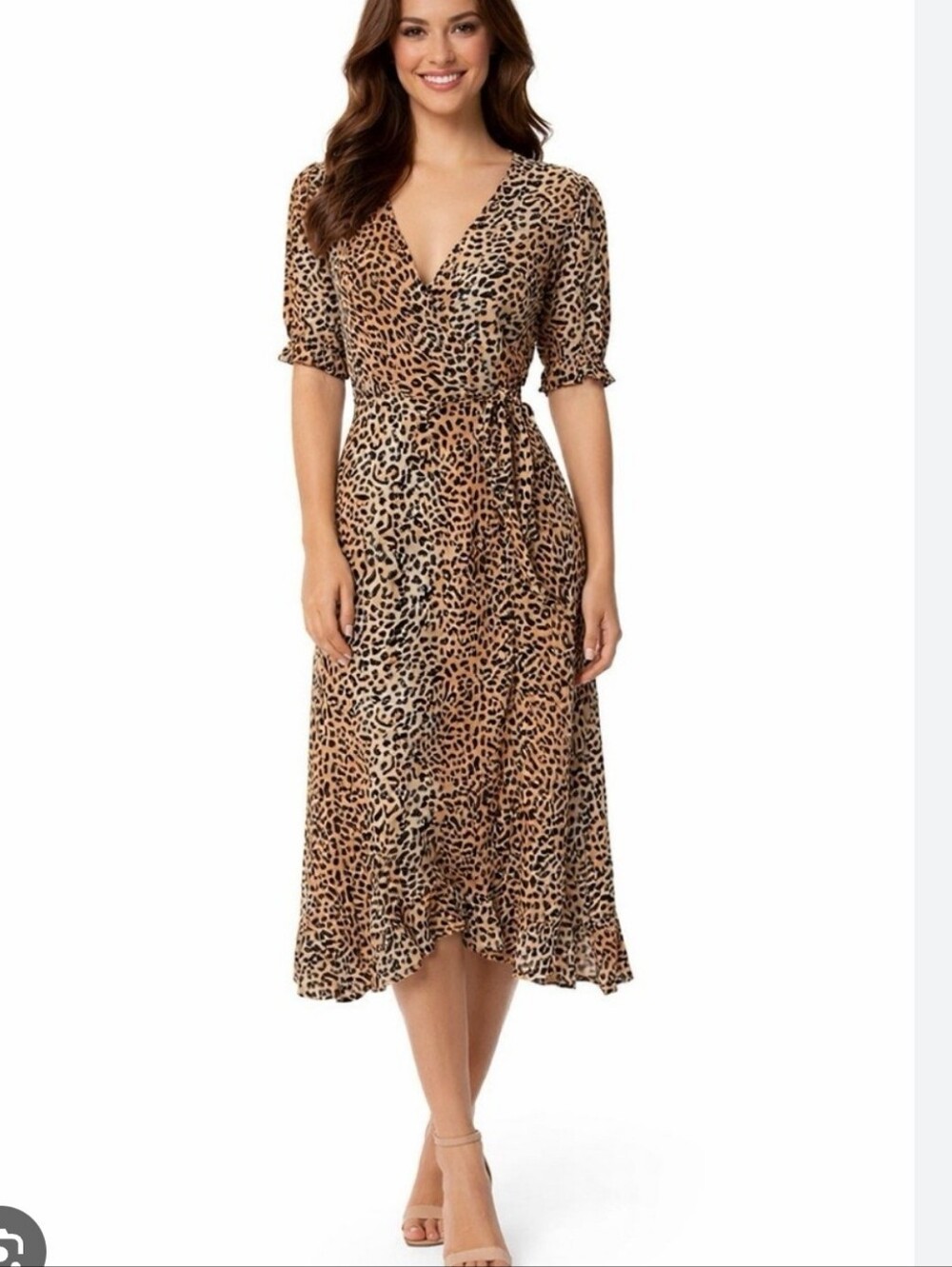 Faithfull the Brand Abbey Midi Wrap Leopard Animal Print Dress XS